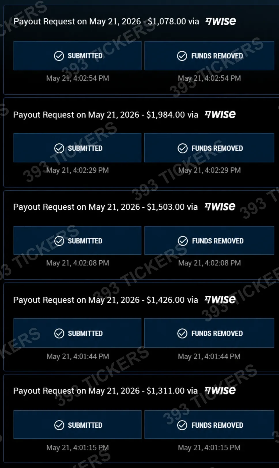 Payout or account result